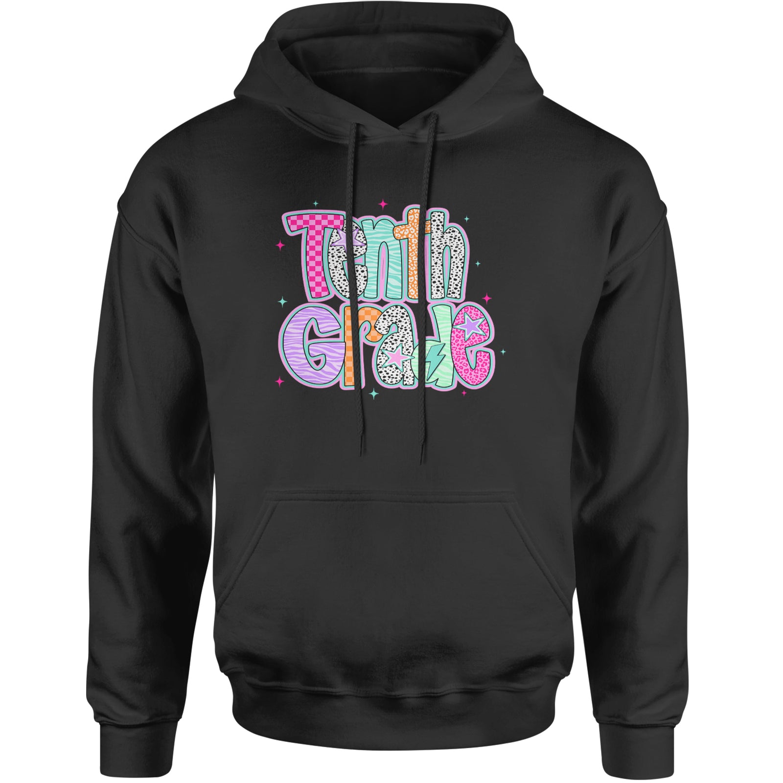 Tenth Grade Trendsetter Colorful Back to School Adult Hoodie Sweatshirt Black