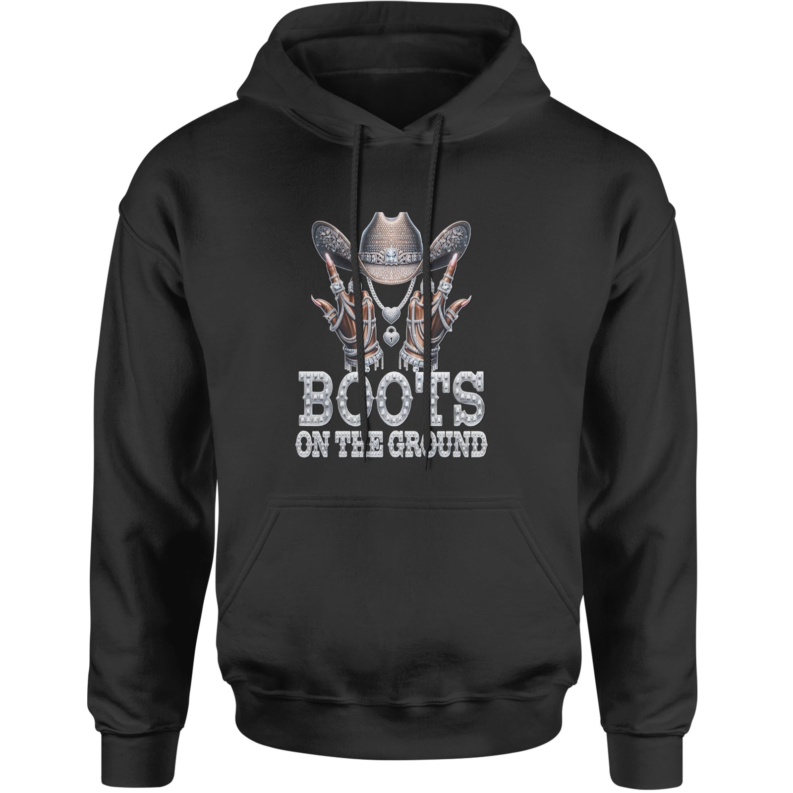 Boots On The Ground Bling Adult Hoodie Sweatshirt Black