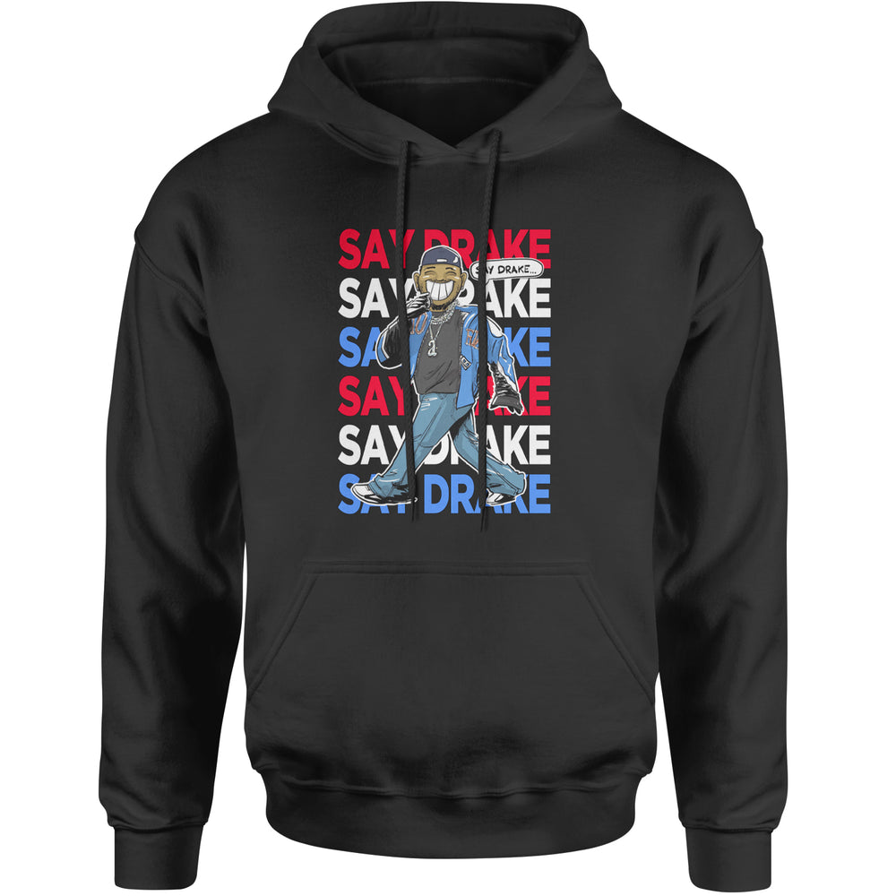Say Drake Smiling Meme Mustard graphic on Unisex Heavyweight Fleece Pullover Hoodie in Black