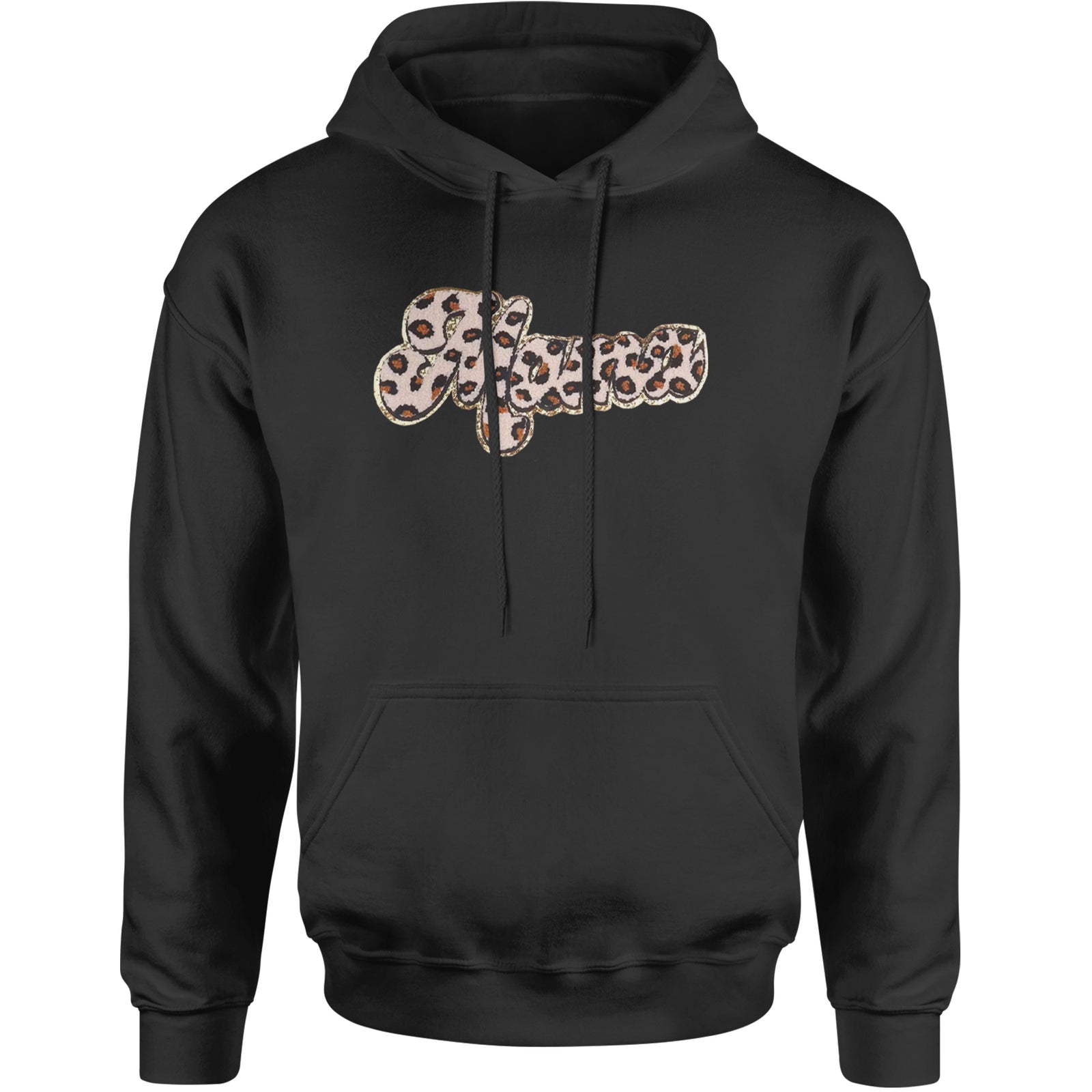 Mama Cheetah Print Glitter Chenille Patch Adult Hoodie Sweatshirt Black