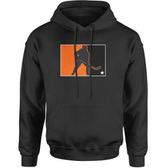 Retro gritty hockey skater silhouette printed on a unisex heavyweight fleece pullover hoodie