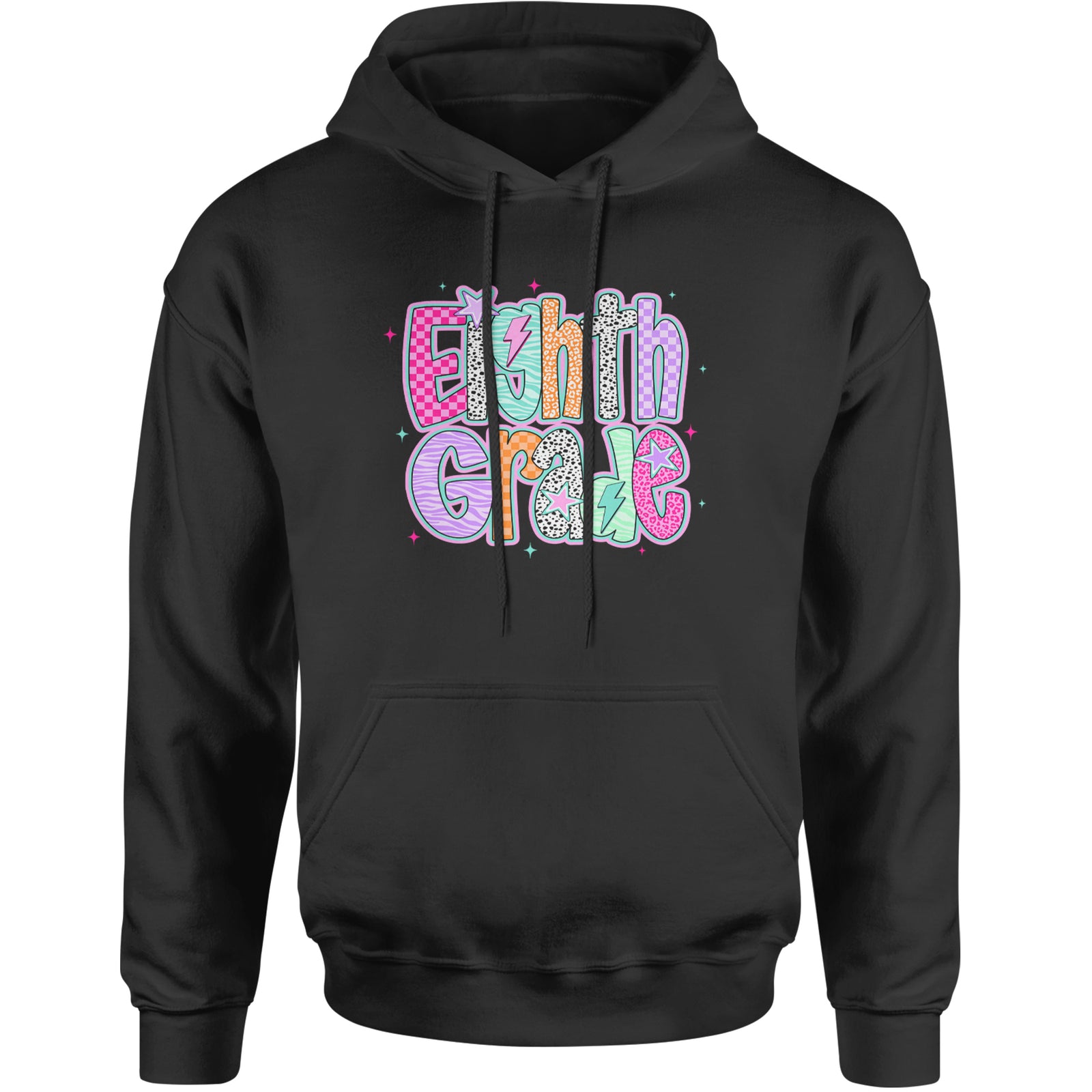 Eighth Grade Energy Colorful Back to School Adult Hoodie Sweatshirt Black
