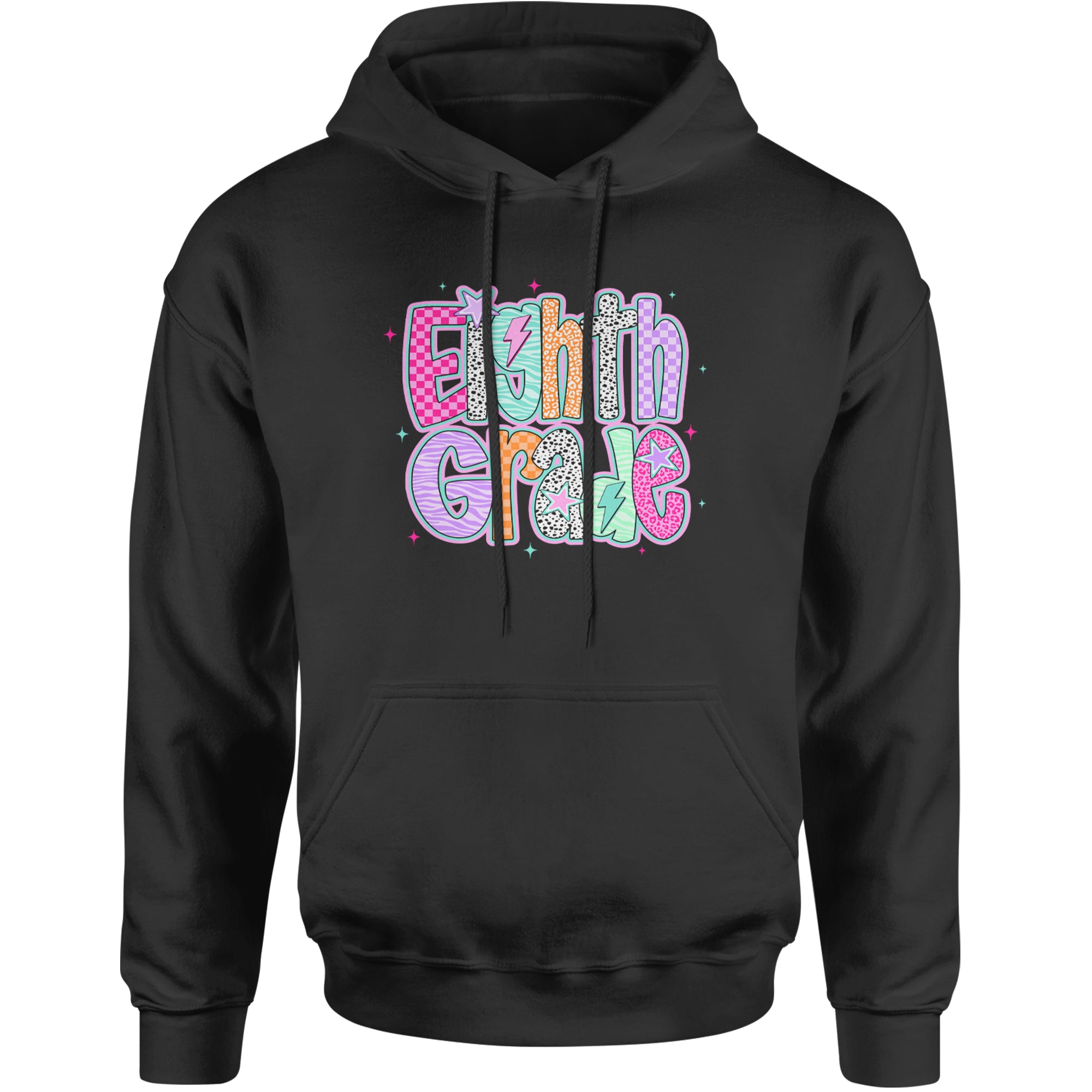 Eighth Grade Energy Colorful Back to School Adult Hoodie Sweatshirt Black