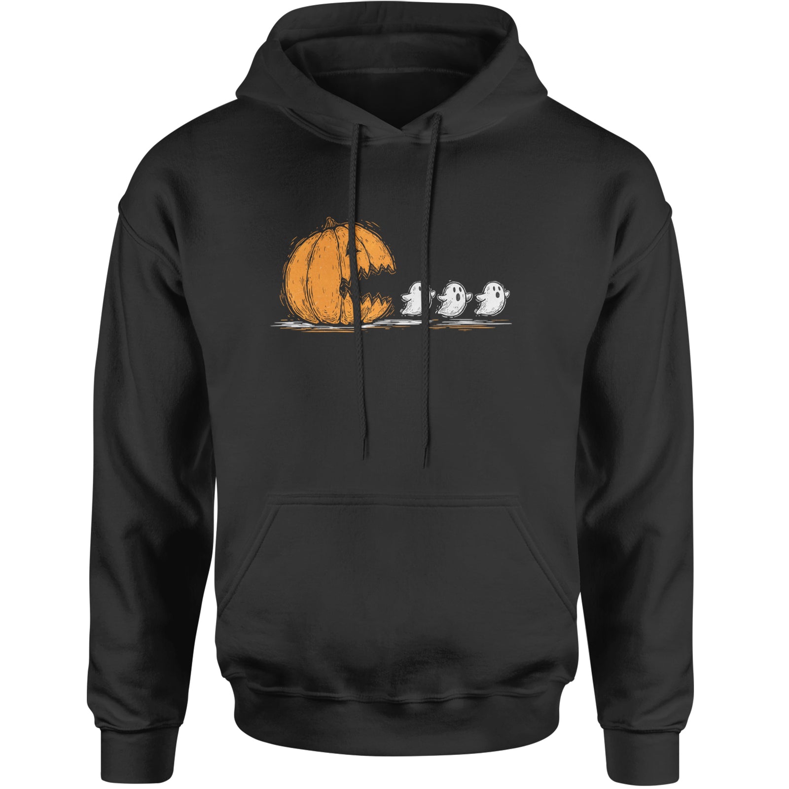 Pumpkin Pacman Chasing Ghosts Halloween Adult Hoodie Sweatshirt Black