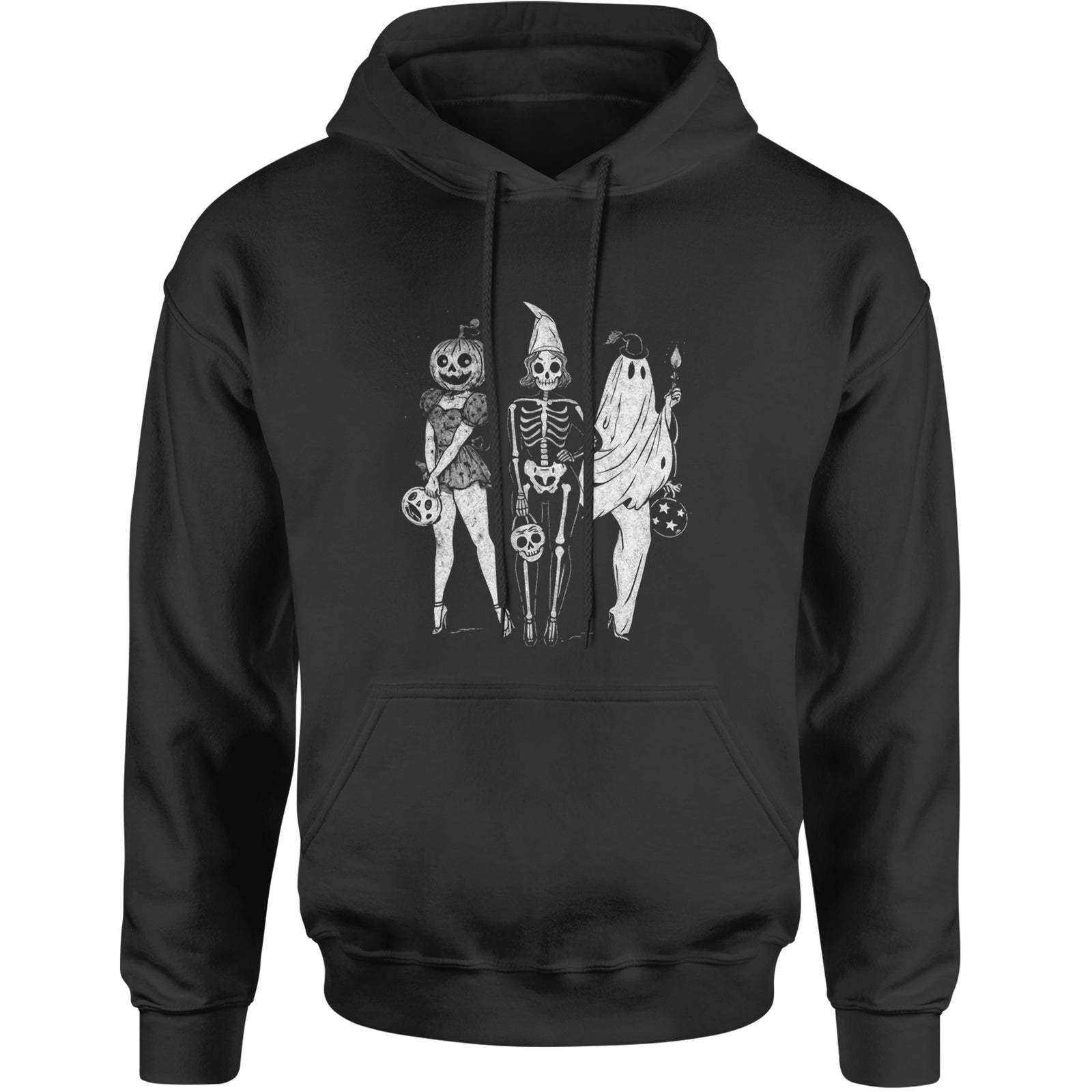 Vintage Spooky Squad Pinup Halloween Design Adult Hoodie Sweatshirt Black