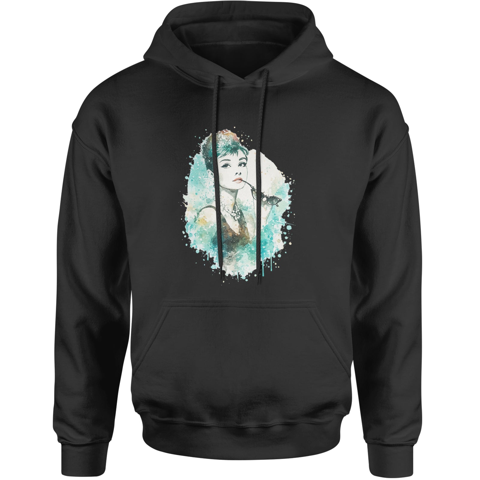 Mrs. Herpburn Iconic Watercolors Adult Hoodie Sweatshirt Black