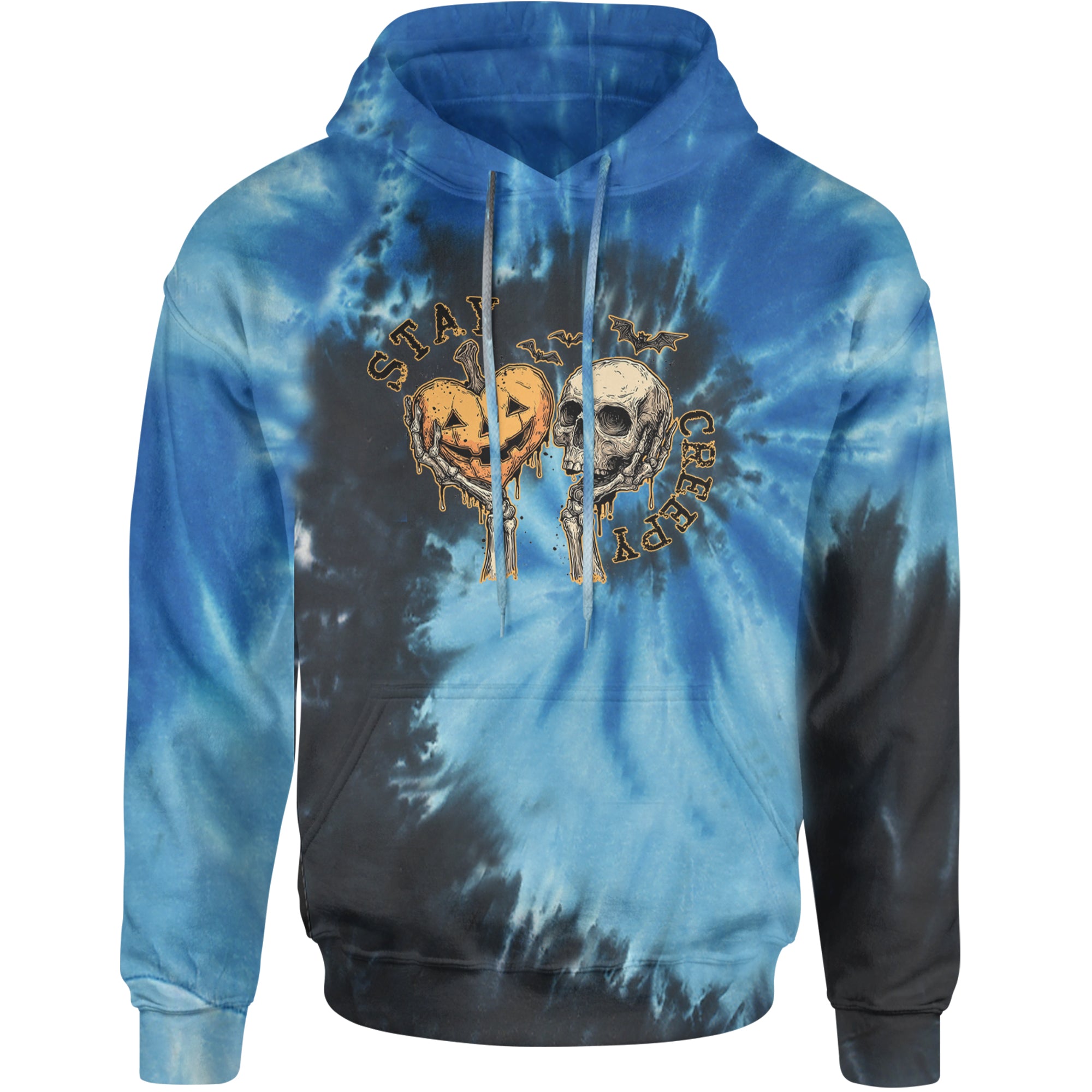 Stay Creepy Skull and Pumpkin Halloween Adult Hoodie Sweatshirt Blue Ocean
