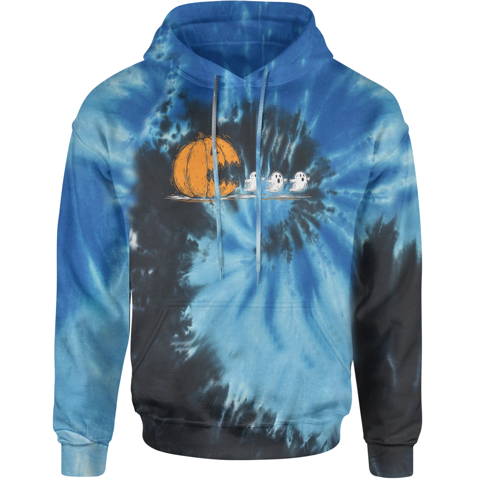 Pumpkin Pacman Chasing Ghosts Halloween Adult Hoodie Sweatshirt Blue Ocean