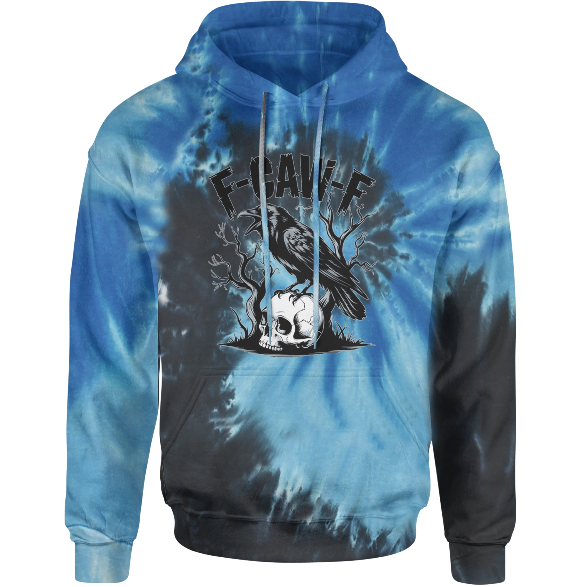 F-Caw-F Crow On Skull F-ck Off Gothic Adult Hoodie Sweatshirt Blue Ocean