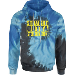 Straight Outta Steeler Nation Football graphic on Unisex Heavyweight Fleece Pullover Hoodie in Blue Ocean