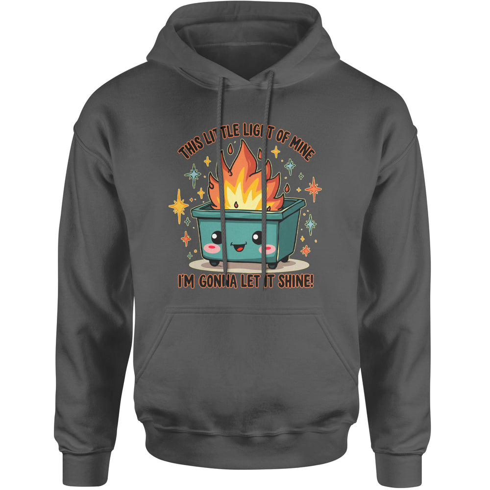 This Little Light of Mine Dumpster Fire Smile Face graphic on Unisex Heavyweight Fleece Pullover Hoodie in Charcoal Grey