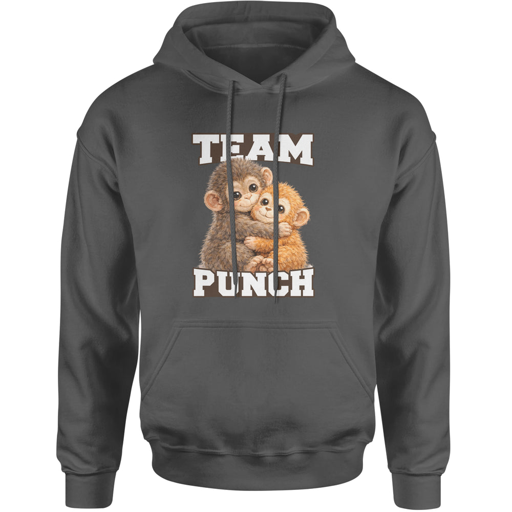 Team Punch Panchi-kun Monkey graphic on Unisex Heavyweight Fleece Pullover Hoodie in Charcoal Grey
