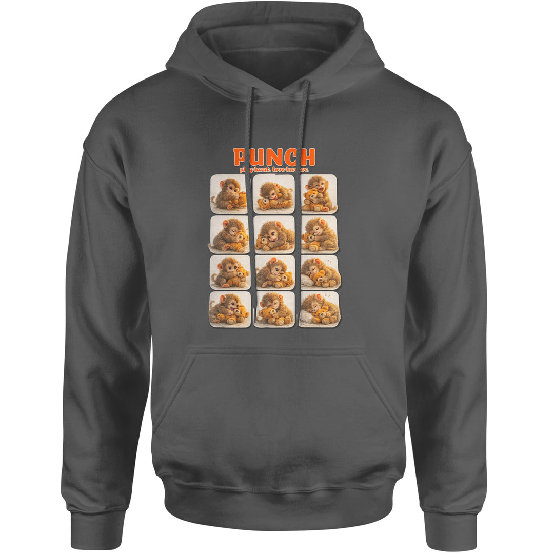 Punch Play Hard Love Harder Adult Hoodie Sweatshirt Charcoal Grey