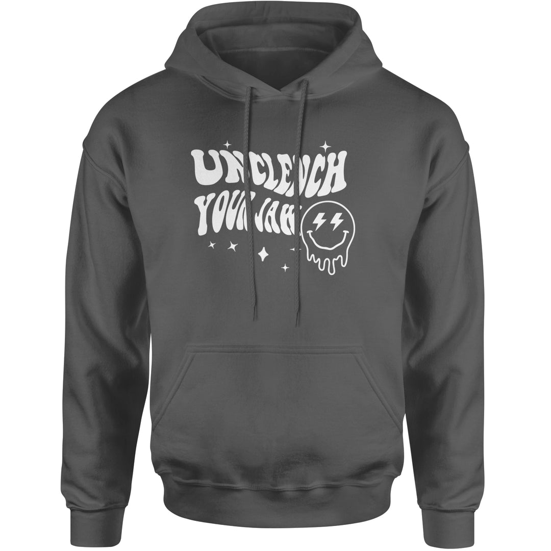Unclench Your Jaw Festival Rave EDM Adult Hoodie Sweatshirt Charcoal Grey