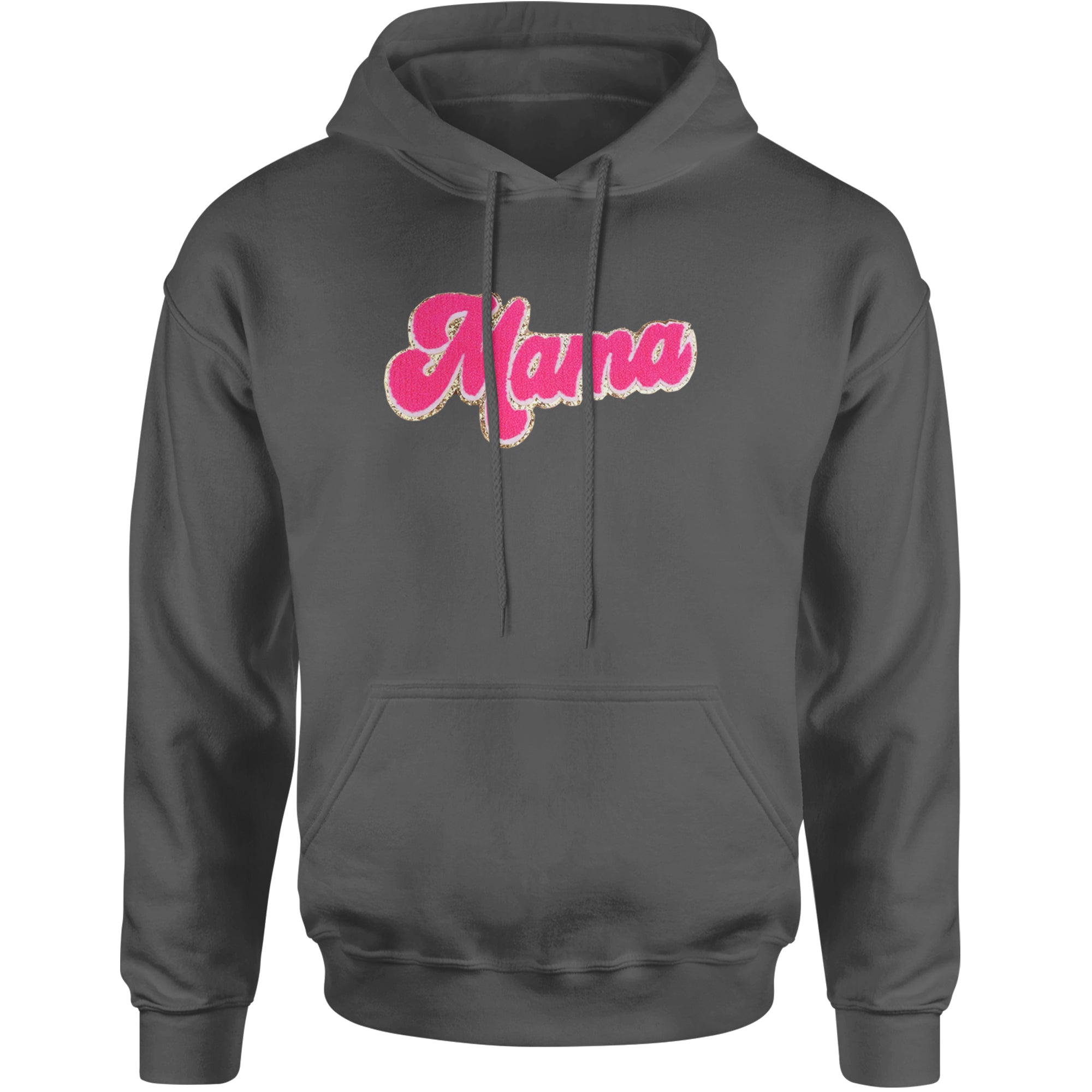 Mama Hot Pink Glitter Chenille Patch Adult Hoodie Sweatshirt Charcoal Grey