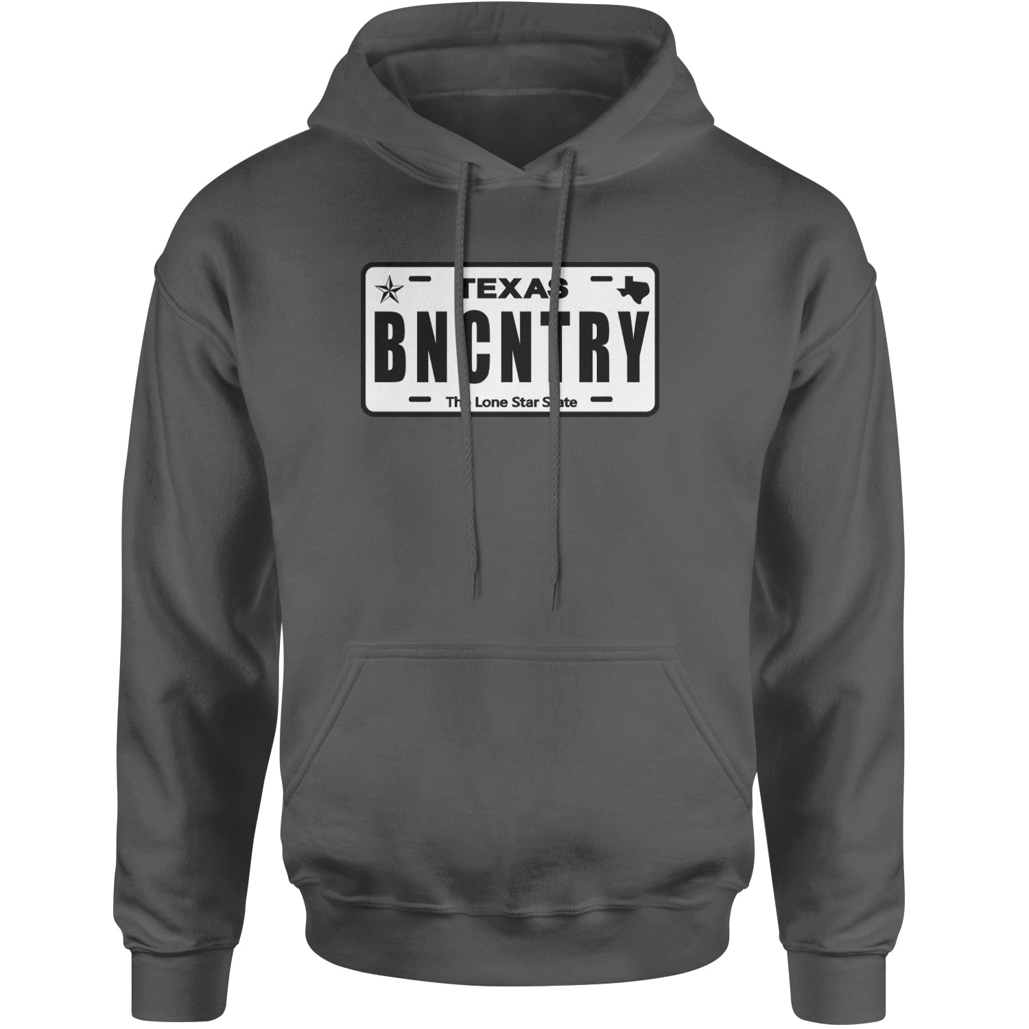 Texas License Plate BNCNTRY Adult Hoodie Sweatshirt Charcoal Grey