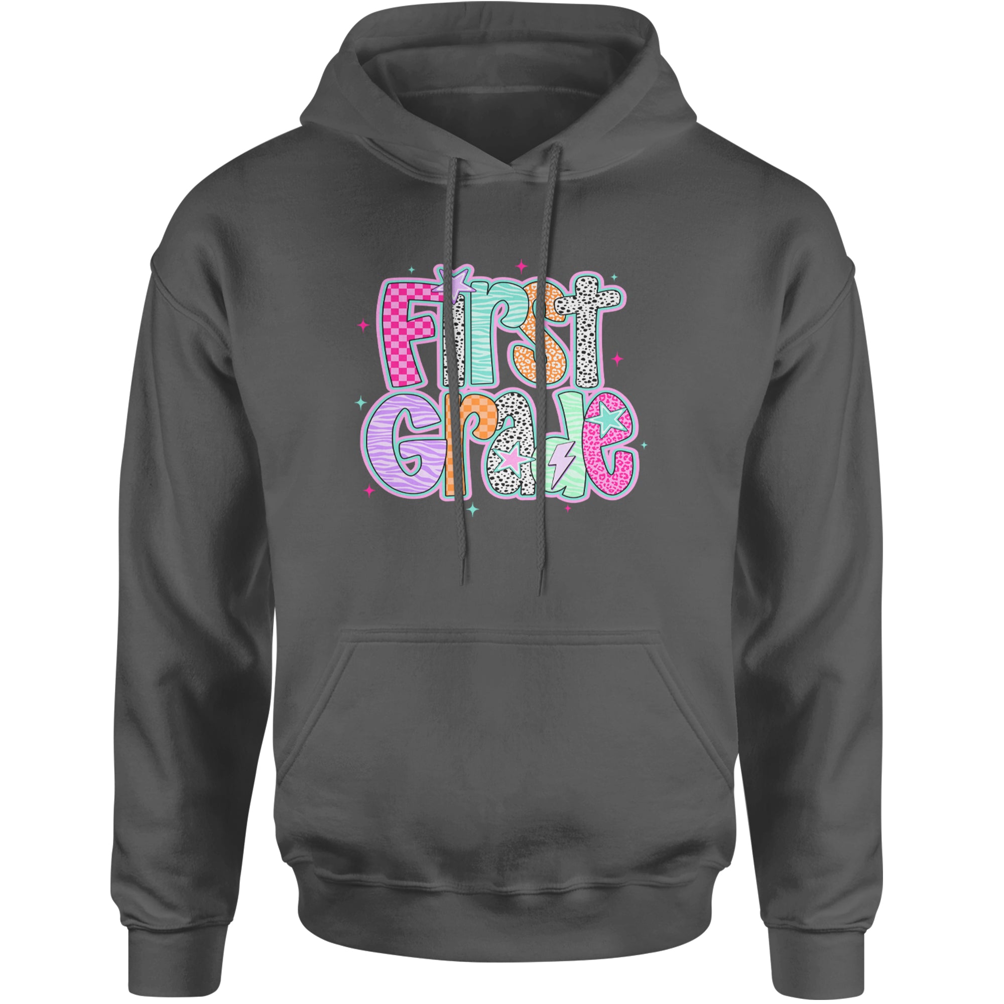First Grade Vibes Colorful Back to School Adult Hoodie Sweatshirt Black
