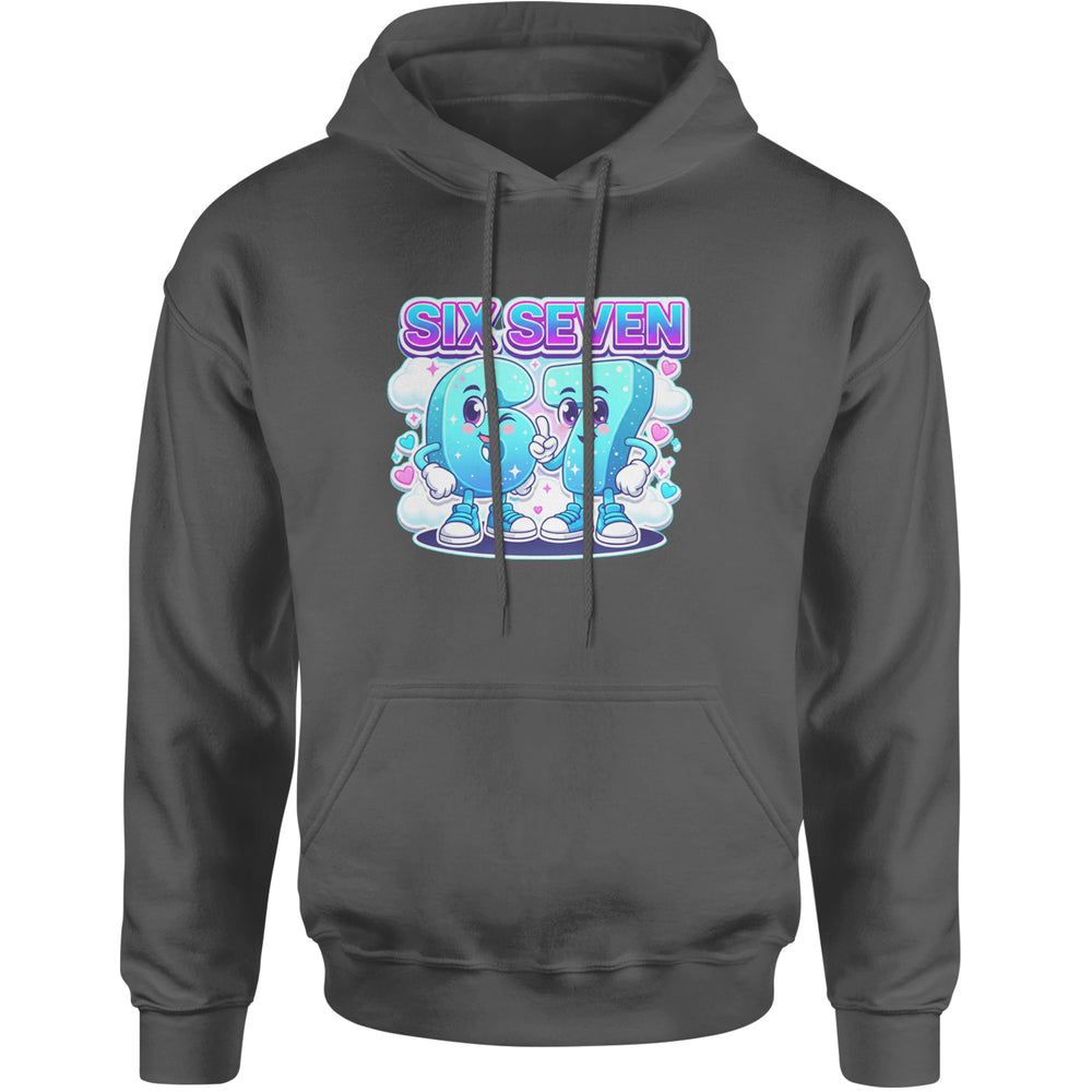 67 Six Seven Meme Kawaii Cloud graphic on Unisex Heavyweight Fleece Pullover Hoodie in Charcoal Grey