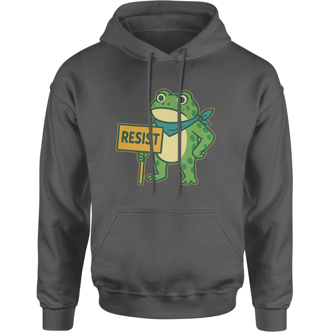 Sign Resist Meme Frog Protest Adult Hoodie Sweatshirt Charcoal Grey
