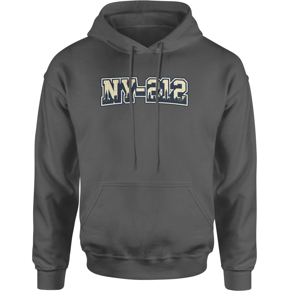 New York City 212 Area Code Skyline  Adult Hoodie Sweatshirt Charcoal Grey