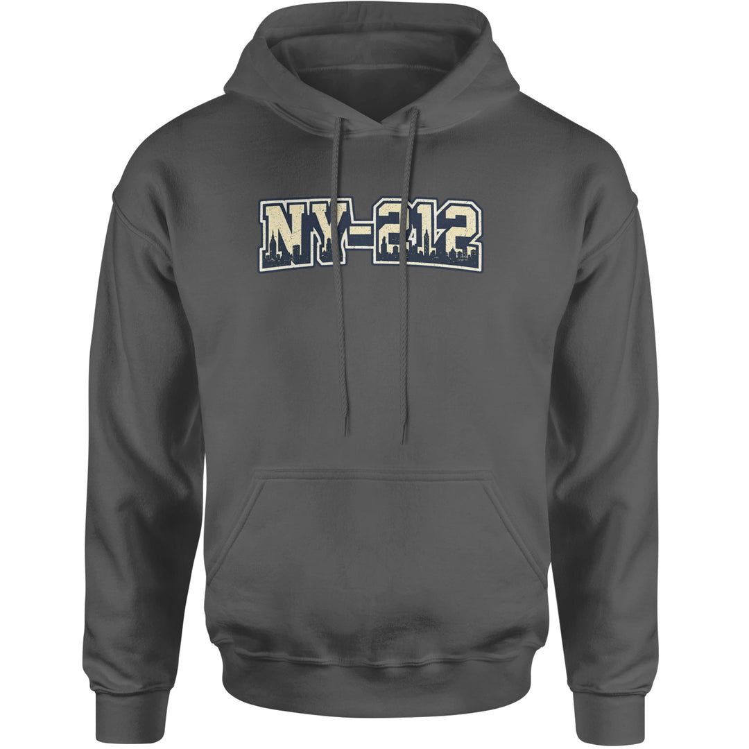New York City 212 Area Code Skyline  Adult Hoodie Sweatshirt Charcoal Grey