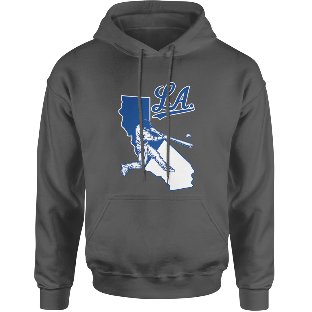 Los Angeles Baseball Batter Up Adult Hoodie Sweatshirt Charcoal Grey