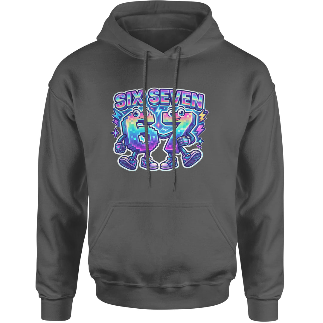 Six Seven 67 Retro Pixel Buddies Adult Hoodie Sweatshirt Charcoal Grey
