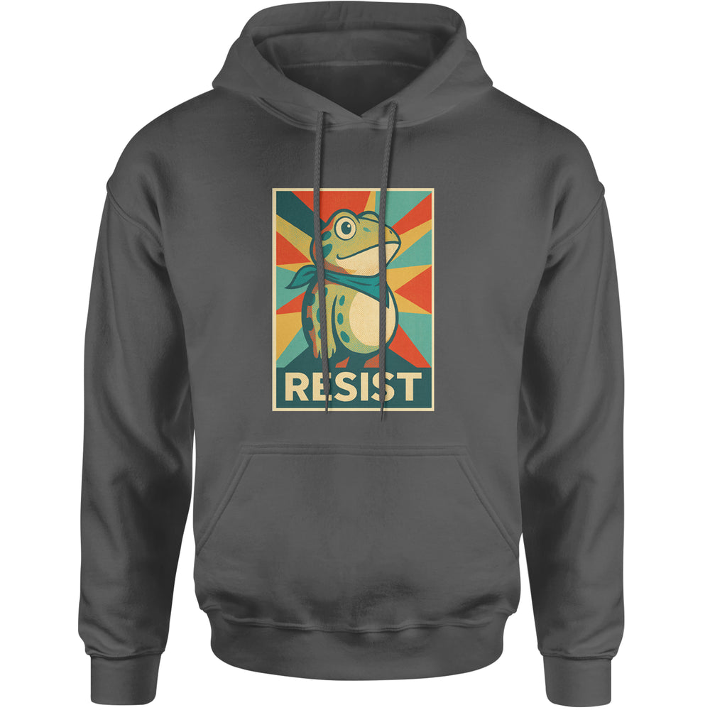 Resist Portland Protest Frog graphic on Unisex Heavyweight Fleece Pullover Hoodie in Charcoal Grey