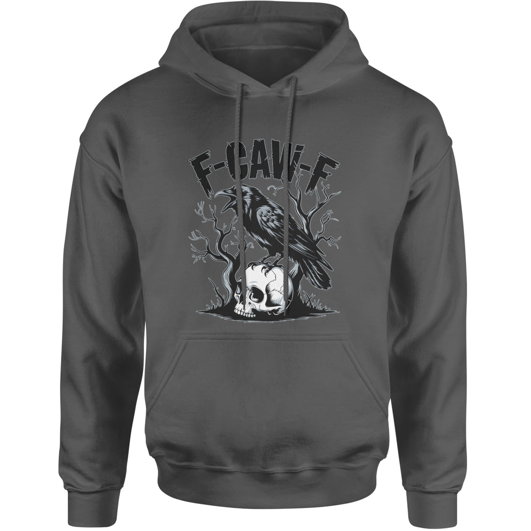 F-Caw-F Crow On Skull F-ck Off Gothic Adult Hoodie Sweatshirt Charcoal Grey