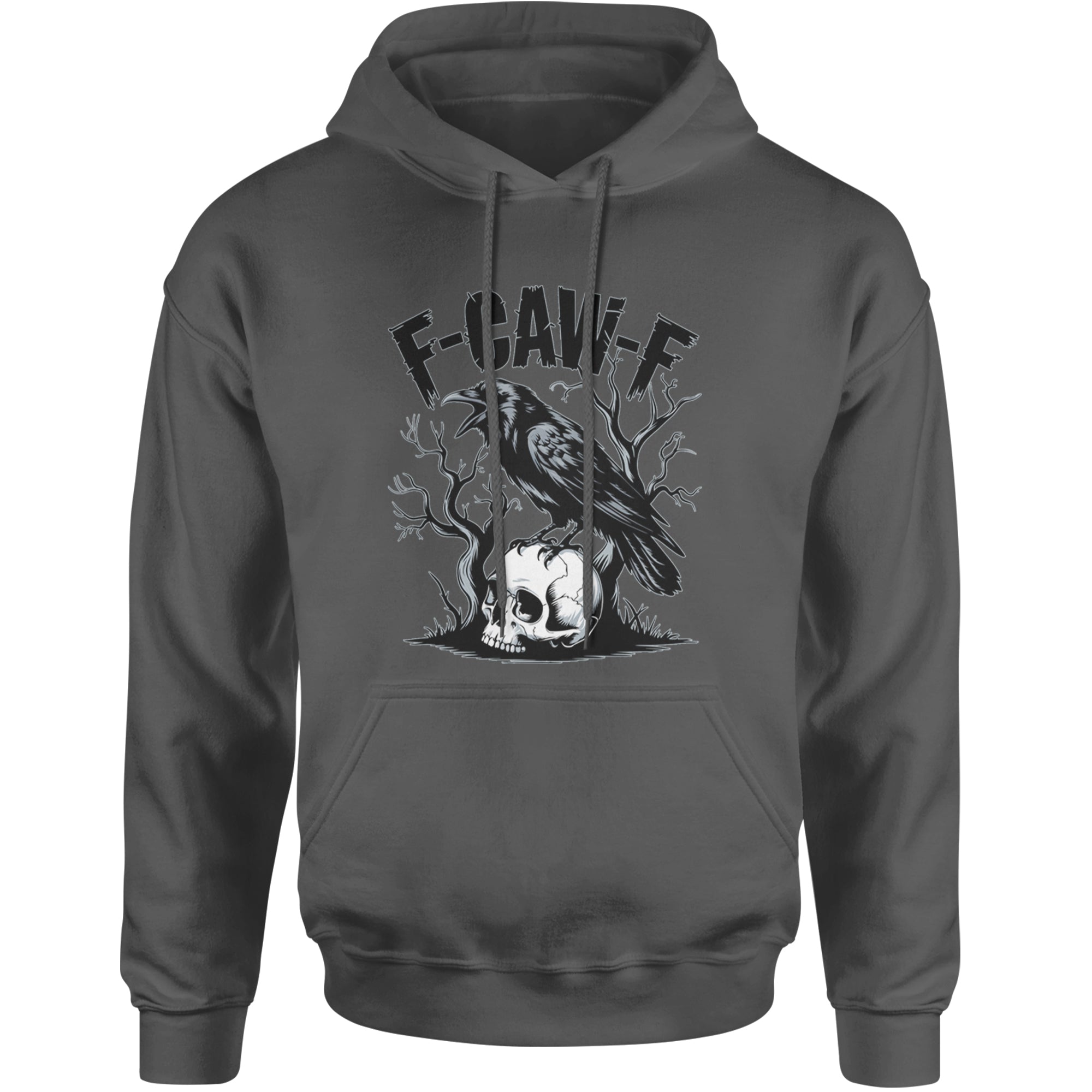 F-Caw-F Crow On Skull F-ck Off Gothic Adult Hoodie Sweatshirt Charcoal Grey