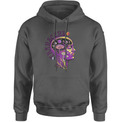 Psychedelic Cosmic Mushroom Head Adult Hoodie Sweatshirt Charcoal Grey