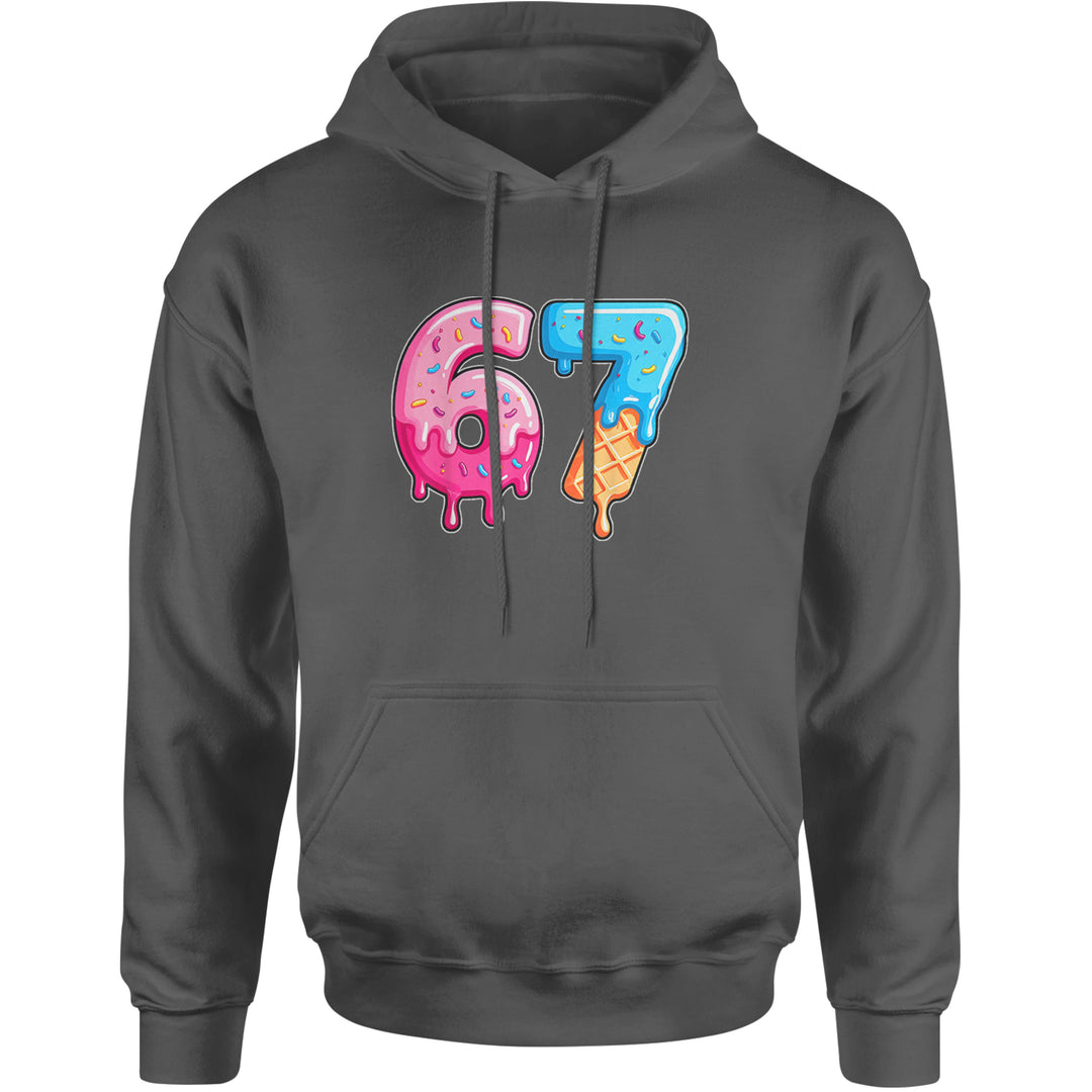 67 Dripping Ice Cream Donut Melt Adult Hoodie Sweatshirt Charcoal Grey