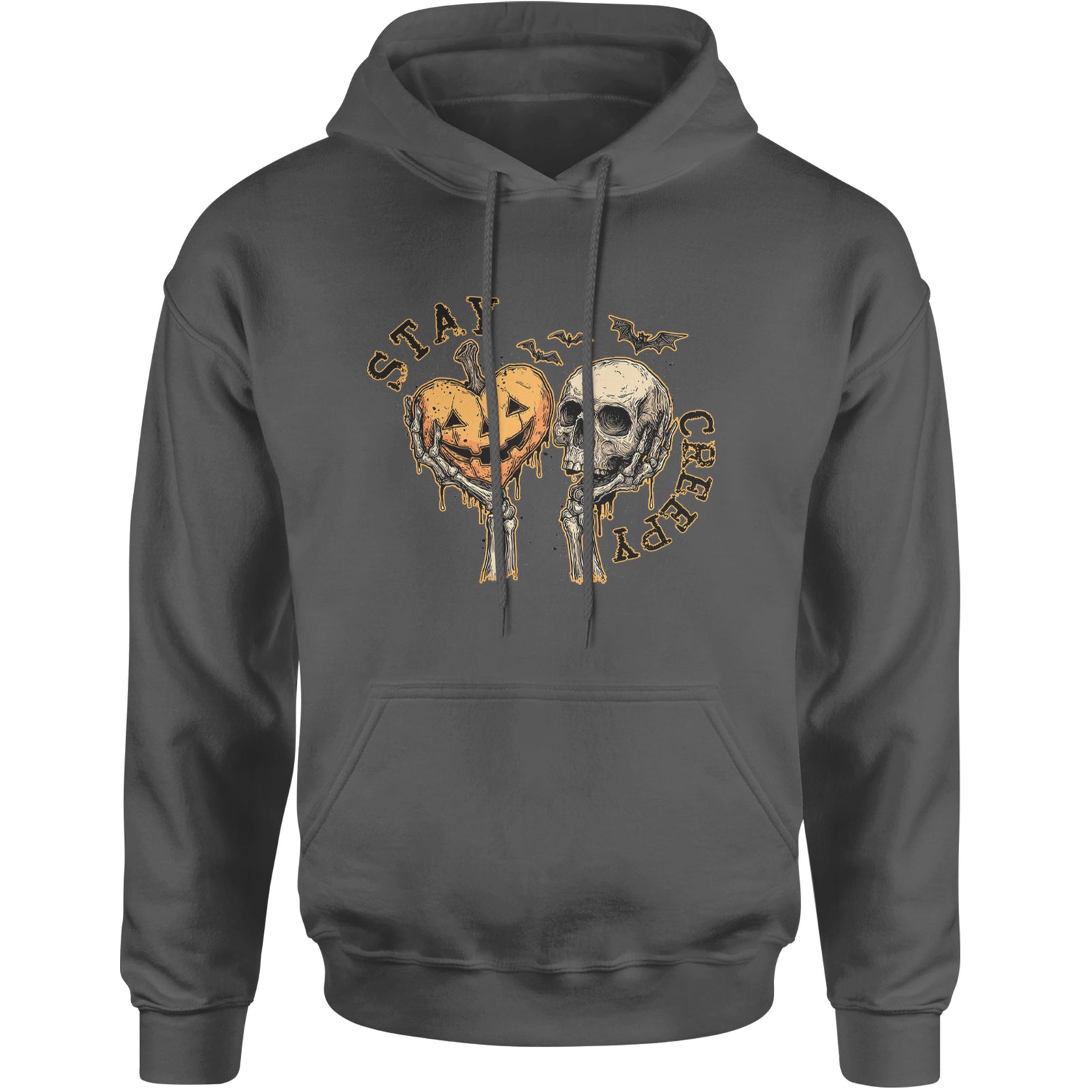 Stay Creepy Skull and Pumpkin Halloween Adult Hoodie Sweatshirt Black