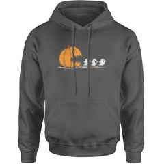 Pumpkin Pacman Chasing Ghosts Halloween Adult Hoodie Sweatshirt Charcoal Grey