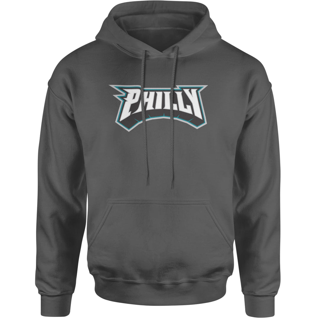 Philly Bold Block Throwback Adult Hoodie Sweatshirt Charcoal Grey