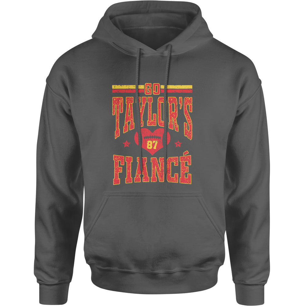 Go Taylor's Fiancé Engagement Game Day graphic on Unisex Heavyweight Fleece Pullover Hoodie in Charcoal Grey
