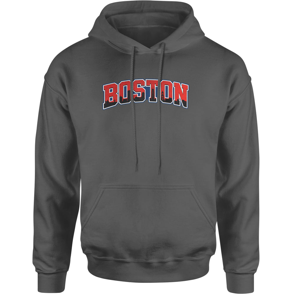 Boston City Pride Skyline Adult Hoodie Sweatshirt Charcoal Grey