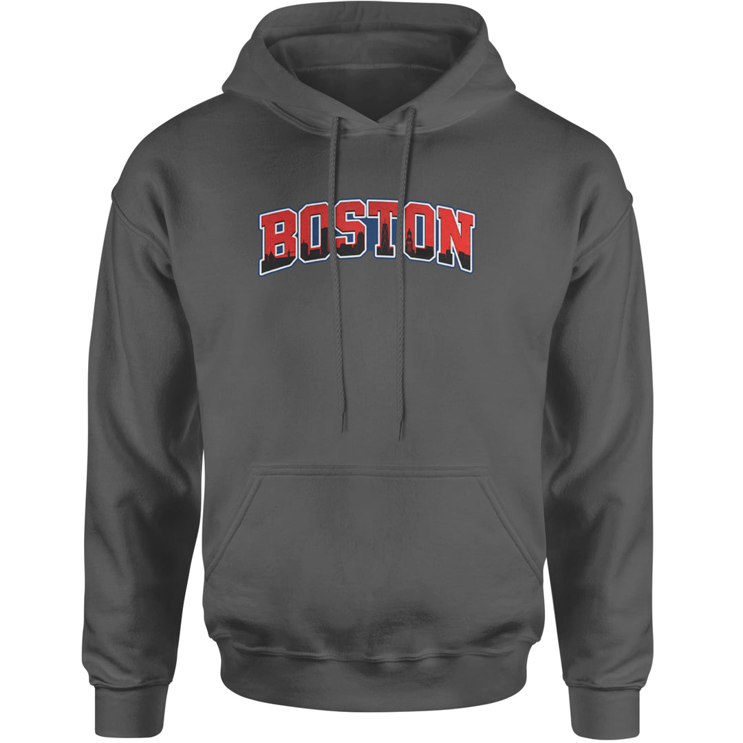 Boston City Pride Skyline Adult Hoodie Sweatshirt Charcoal Grey