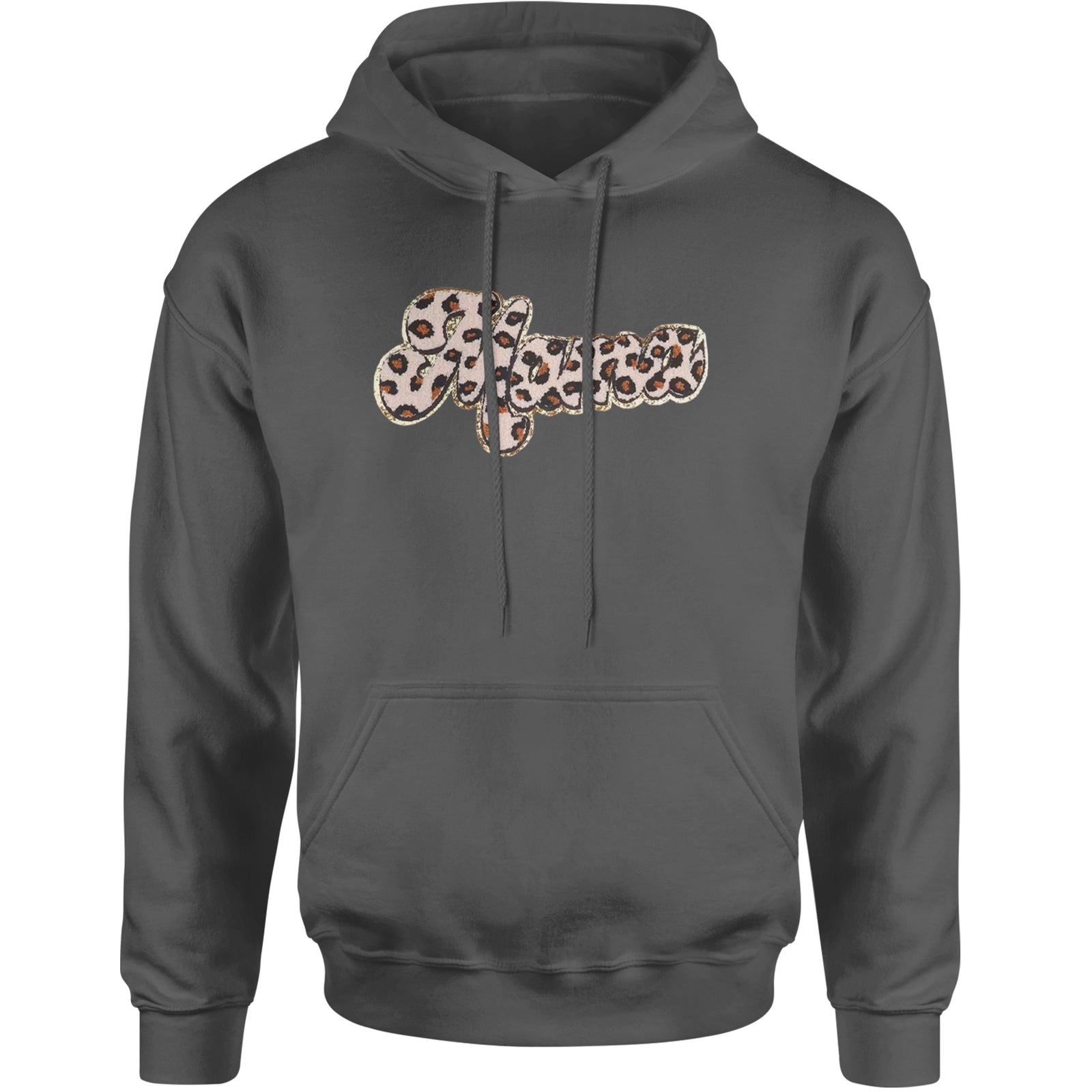 Mama Cheetah Print Glitter Chenille Patch Adult Hoodie Sweatshirt Black