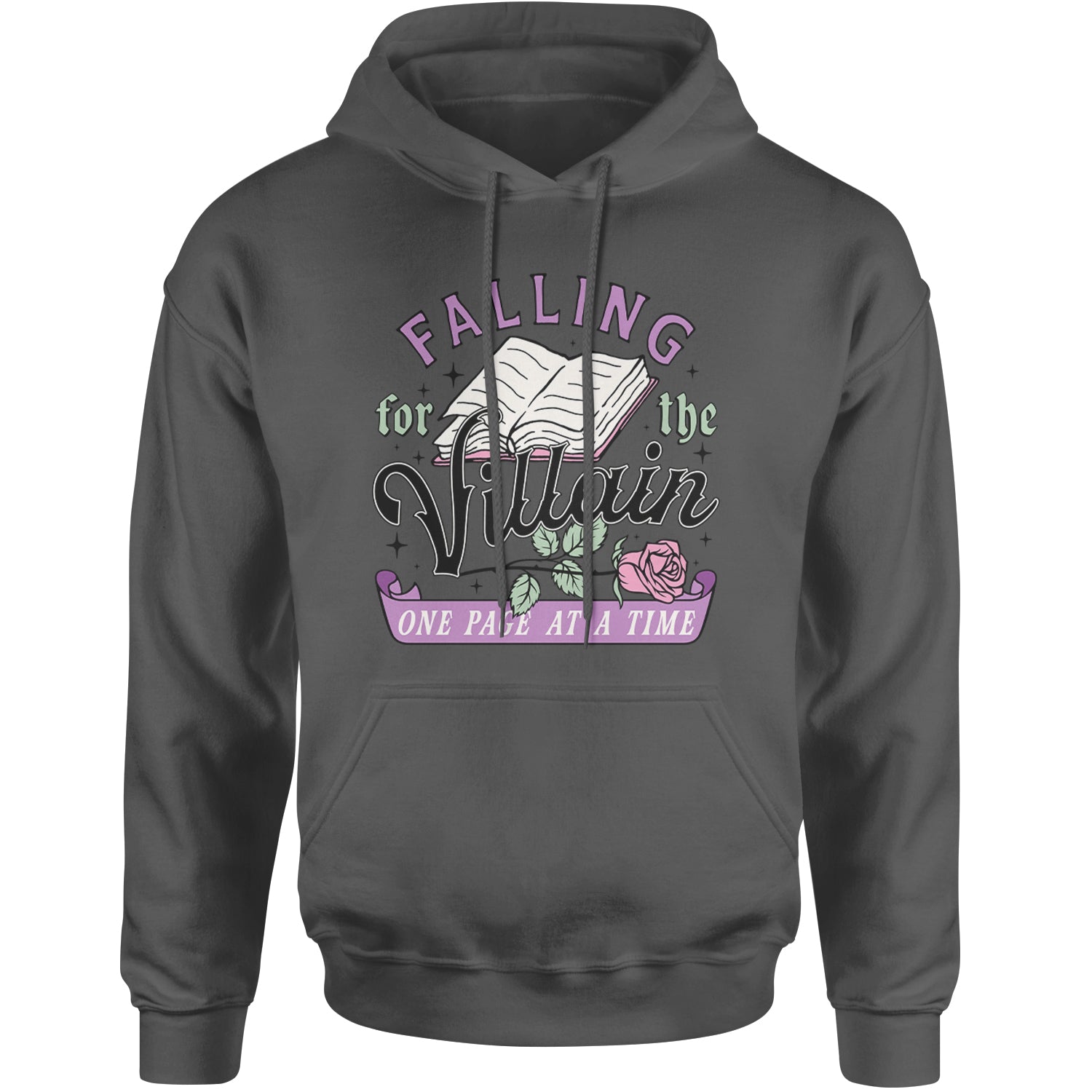 Falling For The Villain One Page At A Time Adult Hoodie Sweatshirt Charcoal Grey