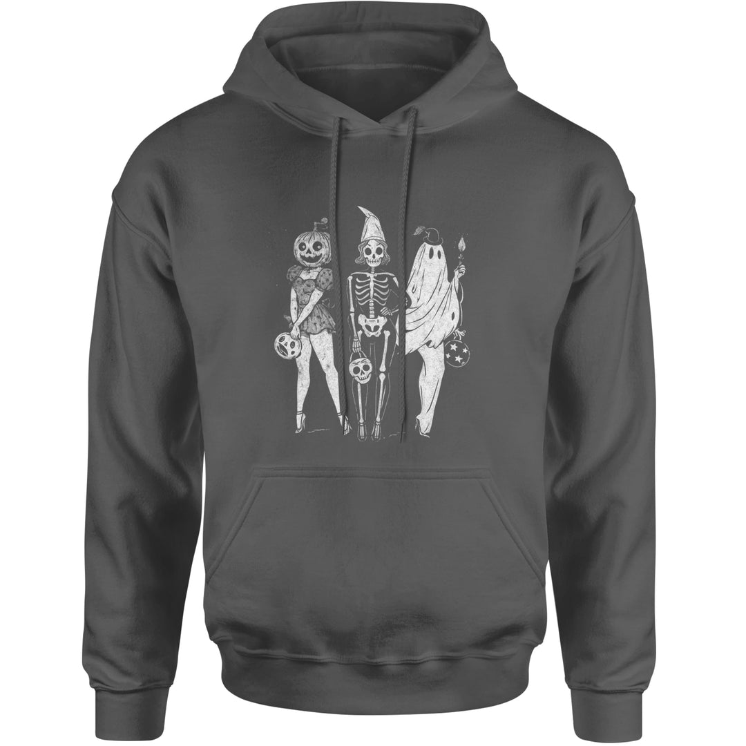Vintage Spooky Squad Pinup Halloween Design Adult Hoodie Sweatshirt Charcoal Grey