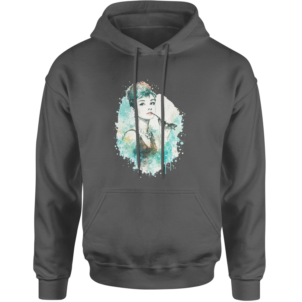 Mrs. Herpburn Iconic Watercolors Adult Hoodie Sweatshirt Charcoal Grey