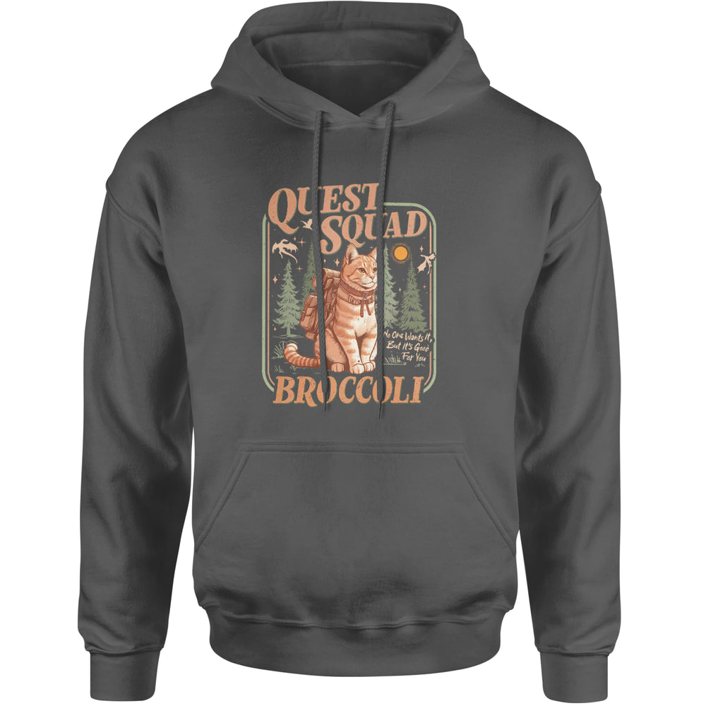 Quest Squad Broccoli Cat Fantasy Reader  Adult Hoodie Sweatshirt Charcoal Grey