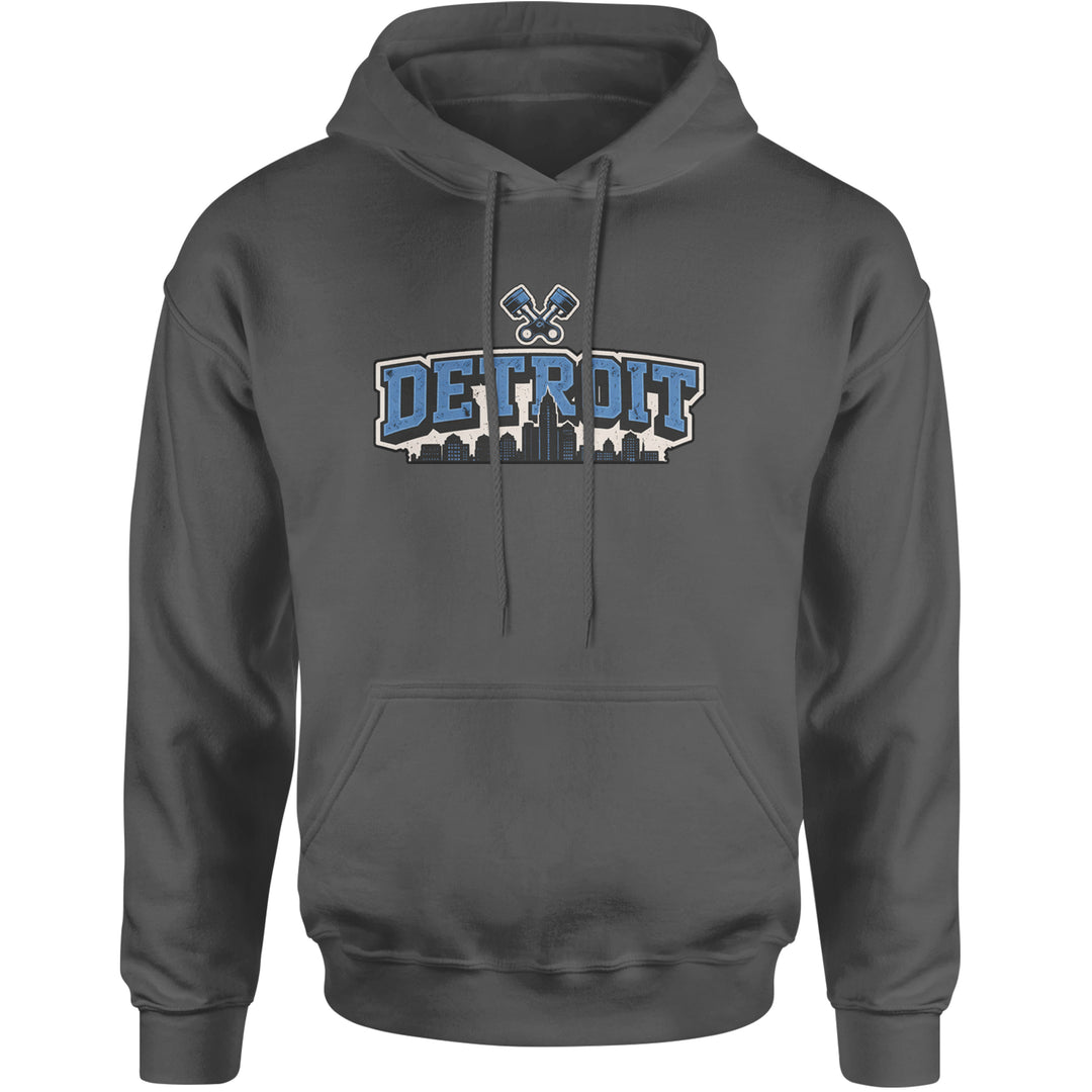Detroit Motor City Retro Piston Adult Hoodie Sweatshirt Charcoal Grey