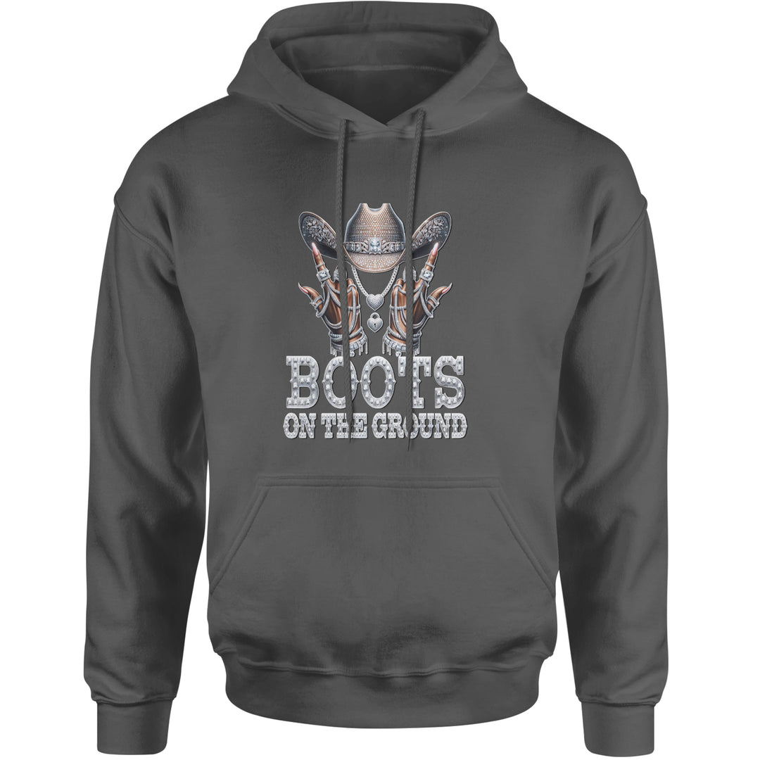 Boots On The Ground Bling Adult Hoodie Sweatshirt Charcoal Grey
