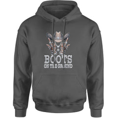 Boots On The Ground Bling Adult Hoodie Sweatshirt Charcoal Grey