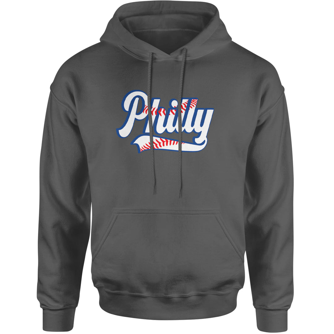 Philly Baseball Stitching Adult Hoodie Sweatshirt Charcoal Grey