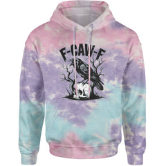 Gothic crow perched on a skull with bare branches and bold text on a Unisex Heavyweight Fleece Pullover Hoodie