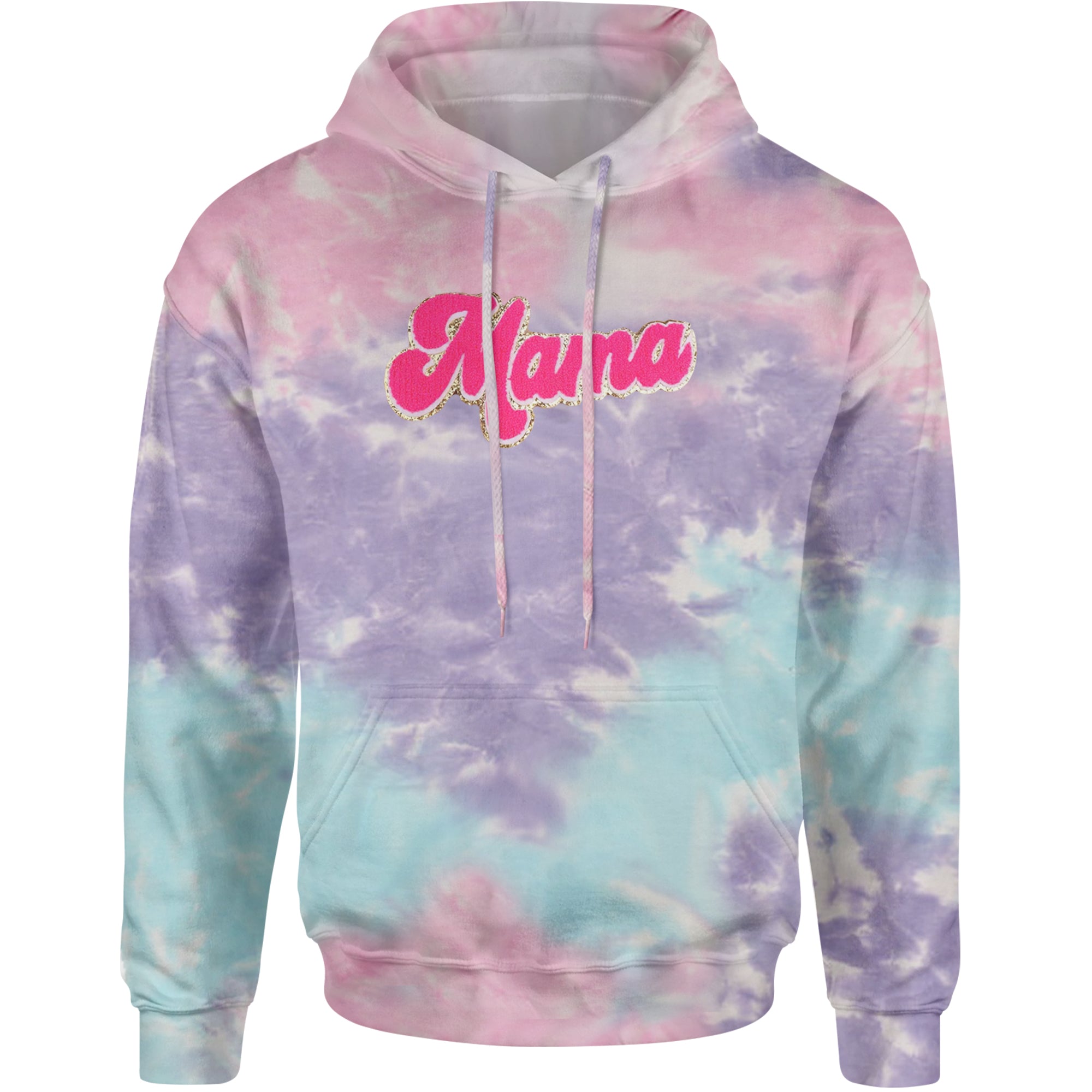 Mama Hot Pink Glitter Chenille Patch Adult Hoodie Sweatshirt Cotton Candy