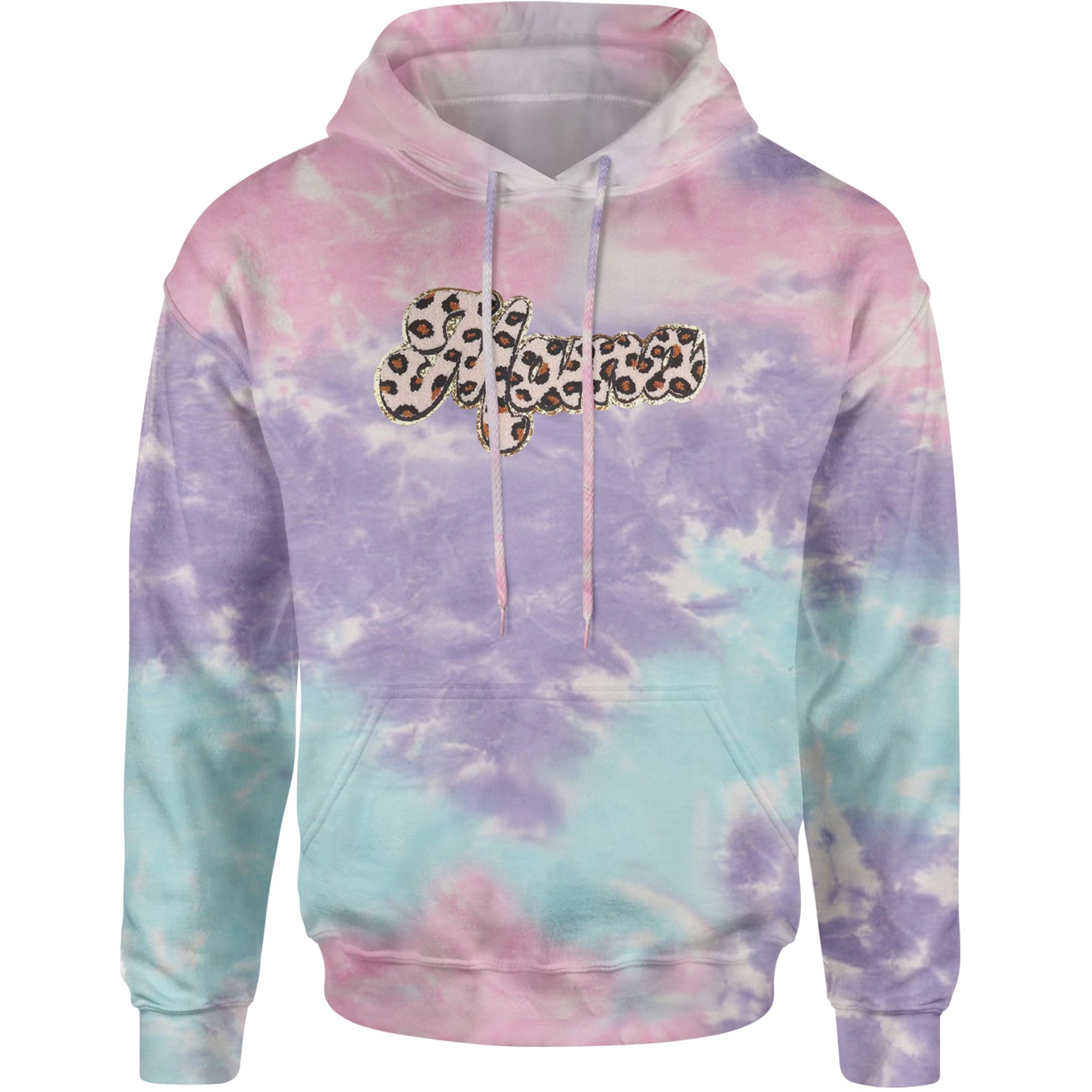 Mama Cheetah Print Glitter Chenille Patch Adult Hoodie Sweatshirt Cotton Candy